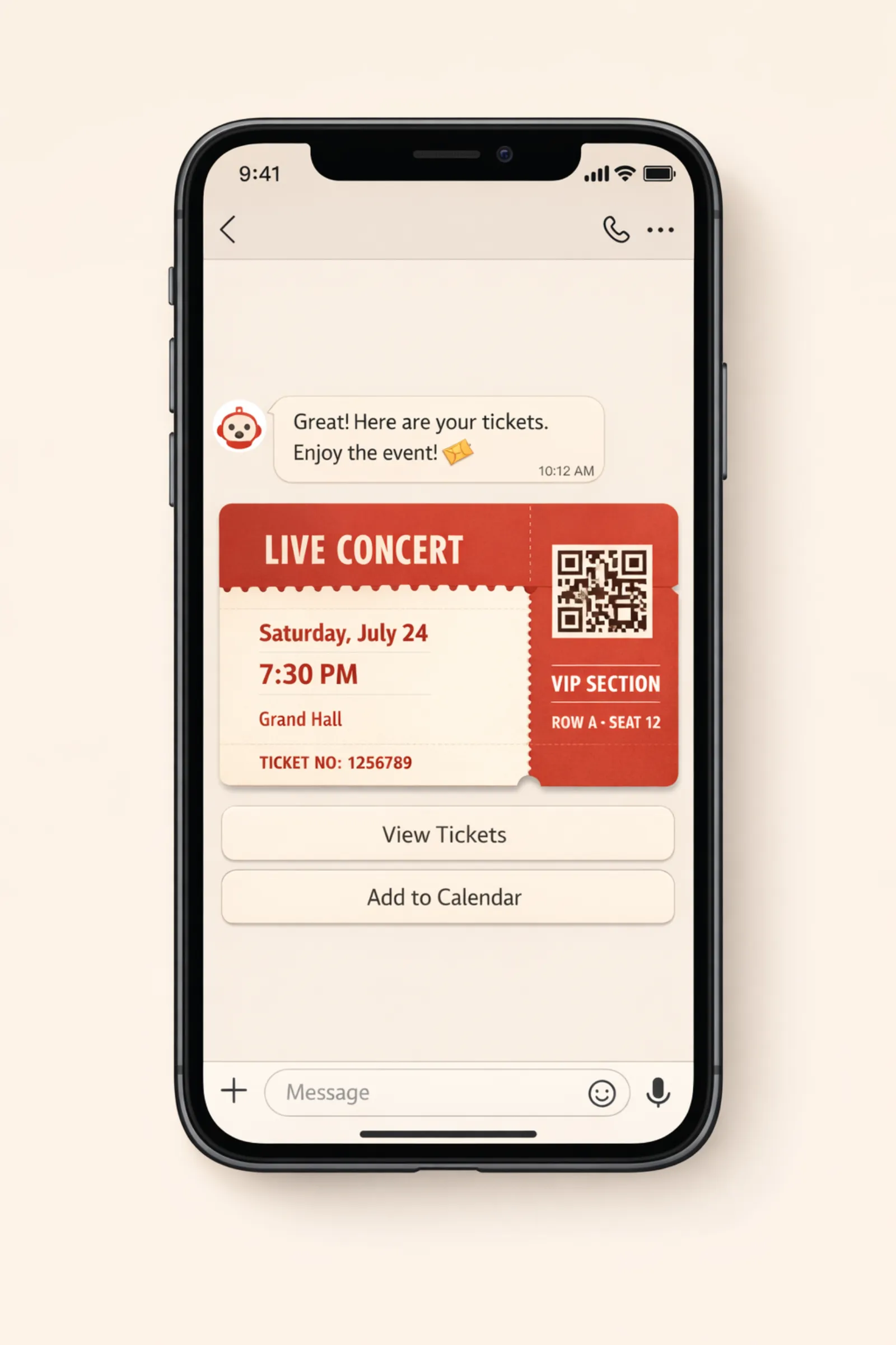 LINE 對話中的購票通知與票券畫面